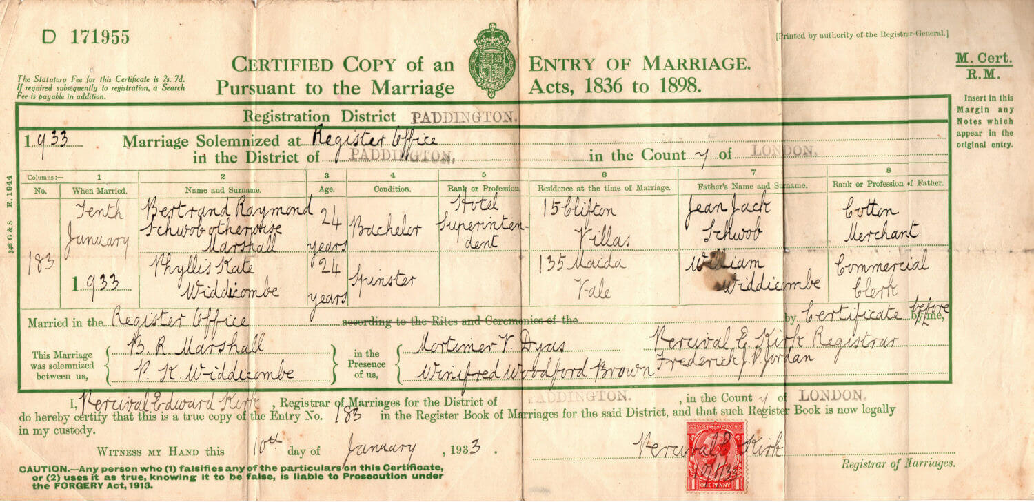 Bertrand marriage certificate