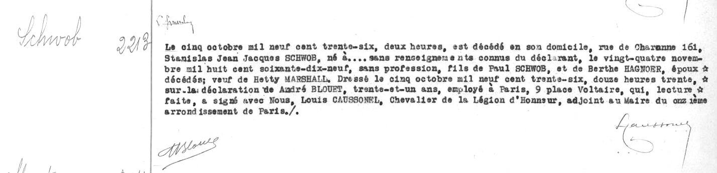 Jean Jacques death certificate