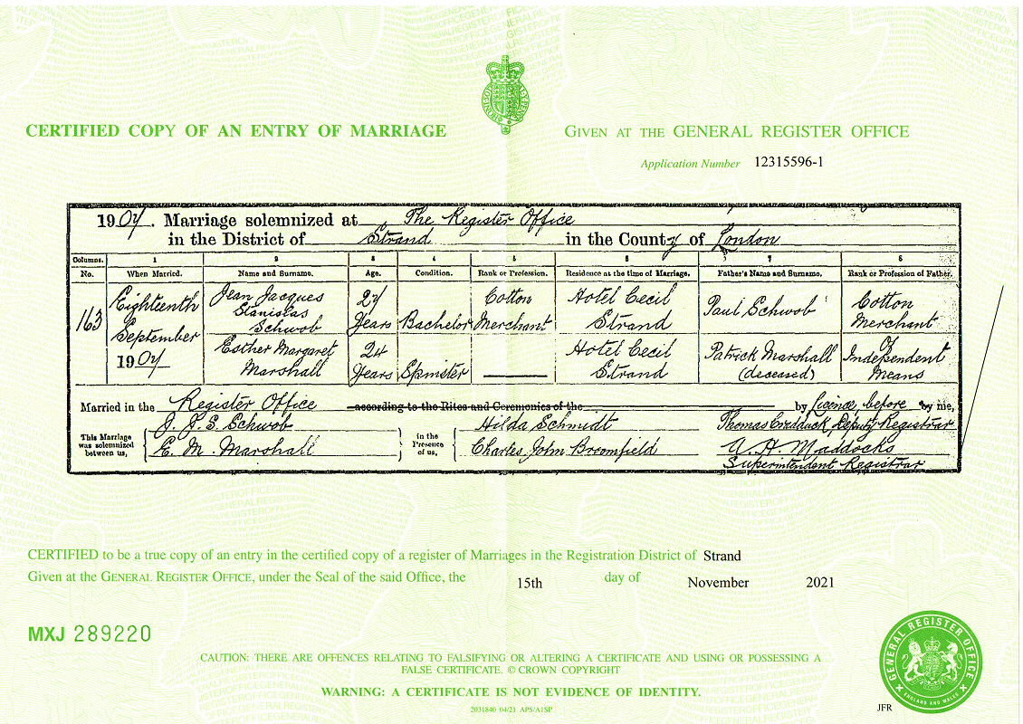 Marriage certificate