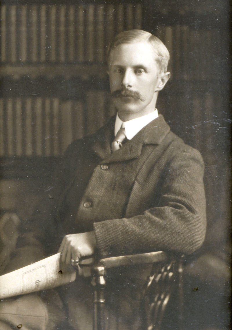Hugh Acland Troyte in the library at Huntsham Court