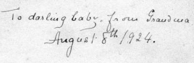 Inscription on bible given to Peter Lunn